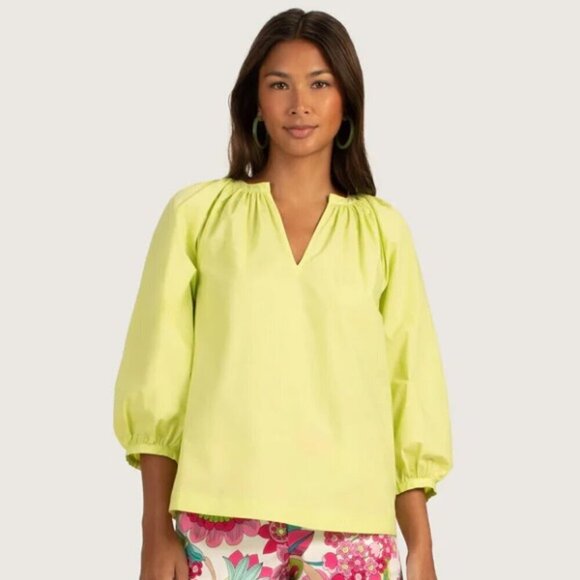 Trina Turk 'Cornelia' Balloon-Sleeve Cotton-Poplin Top, Limeade - Picture 1 of 2